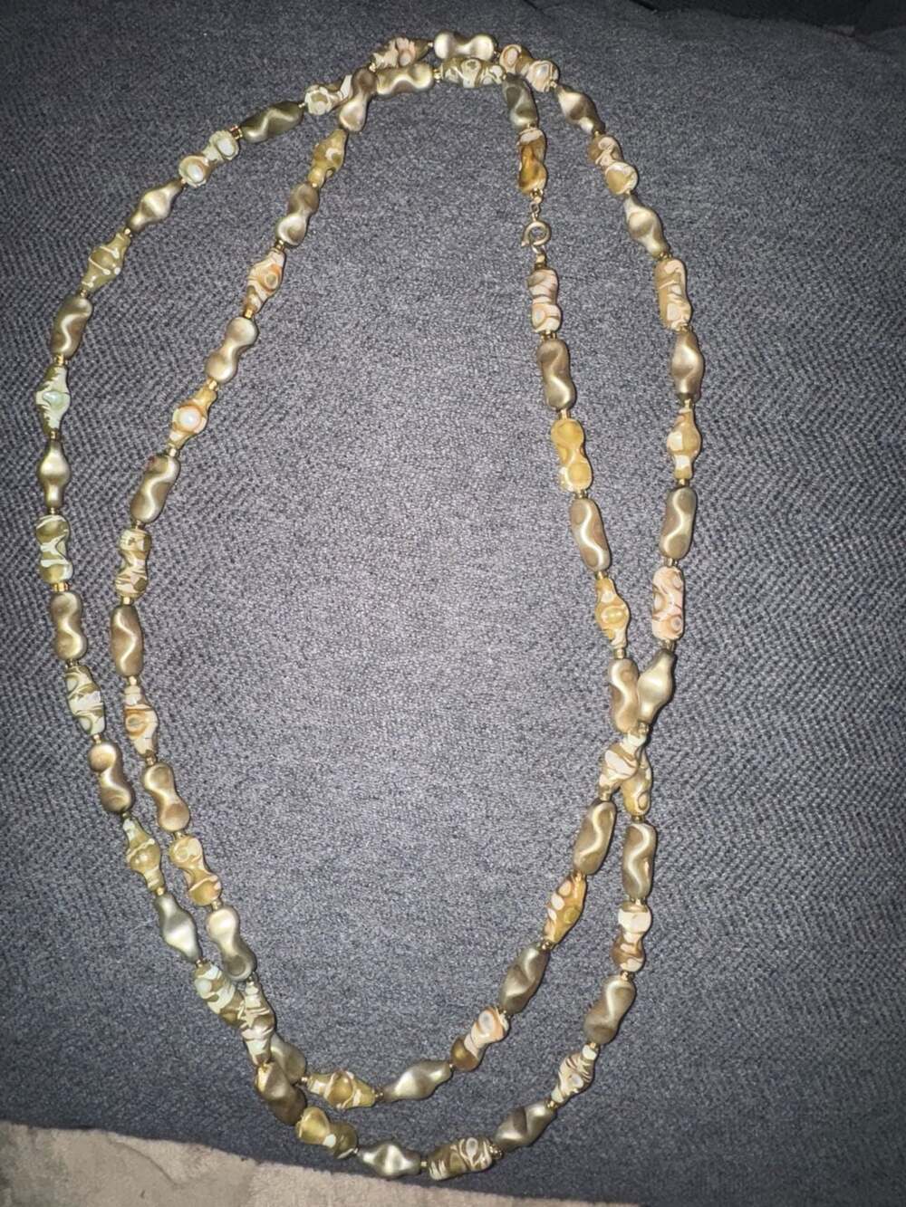Vintage Beaded Necklace Brown Spiral Shell Resin Strand Jewelry